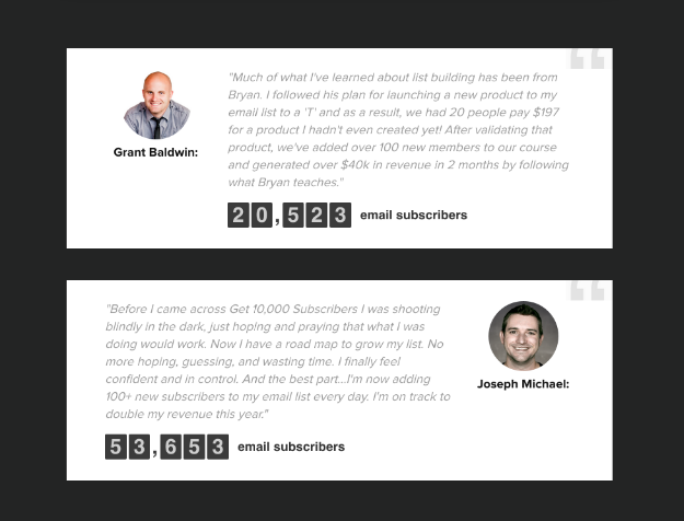 More customer testimonials from Grant Baldwin and Joseph Michael.